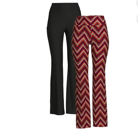 Women’s high rise flared pants. 2 pack. Multi red and solid black. NWT. L - Picture 1 of 14